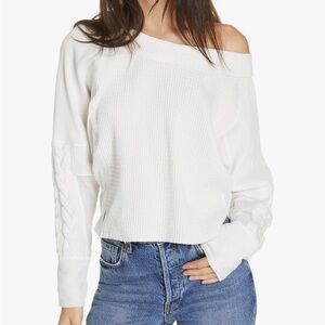 Free People Off-the-Shoulder White Knit Sweater